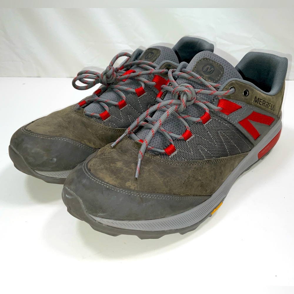 Men’s Merrell Zion Hiking Shoes - Vibram - FlexPlate Gray/Orange Size‎ 15